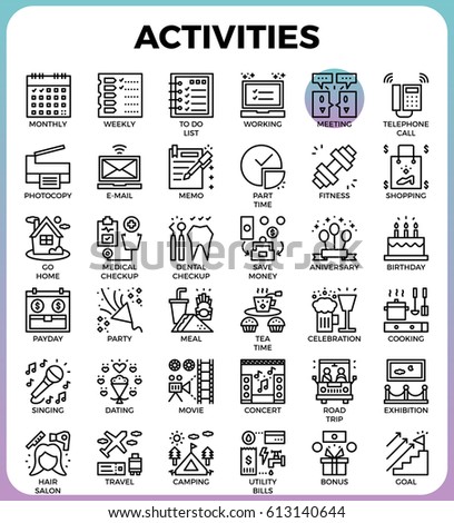 Daily Activities concept detailed line icons set in modern line icon style concept for ui, ux, web, app design