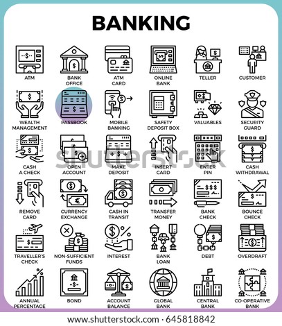 Banking concept detailed line icons set in modern line icon style concept for ui, ux, web, app design