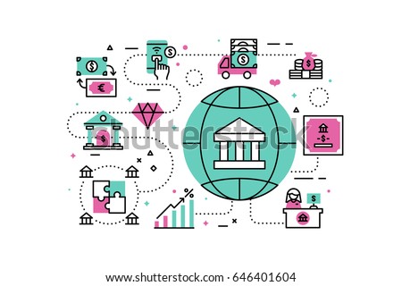Banking and Finance line icons illustration. Design in modern style with related icons ornament concept for website, app, web banner.