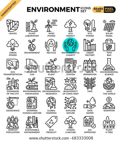 Environment & eco concept detailed line icons set in modern line icon style for ux, web, app design