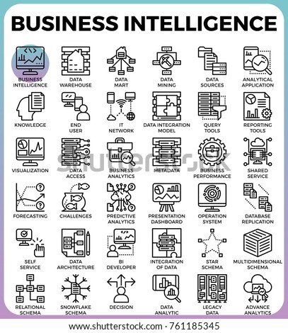 Business intelligence(BI) concept line icon style for ui, ux, website, web, app graphic design