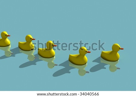 rubber yellow duck family on water