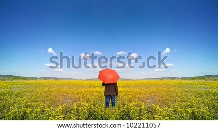 thinking man and yellow meadows