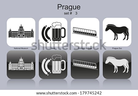 Landmarks of Prague. Set of monochrome icons. Editable vector illustration.