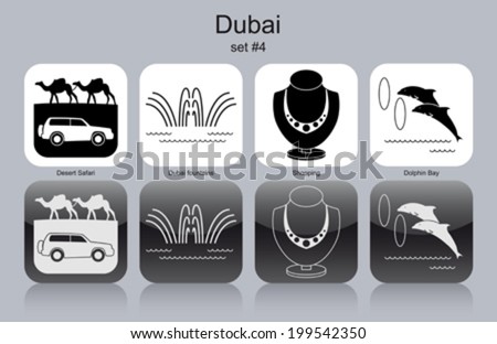 Landmarks of Dubai. Set of monochrome icons. Editable vector illustration.