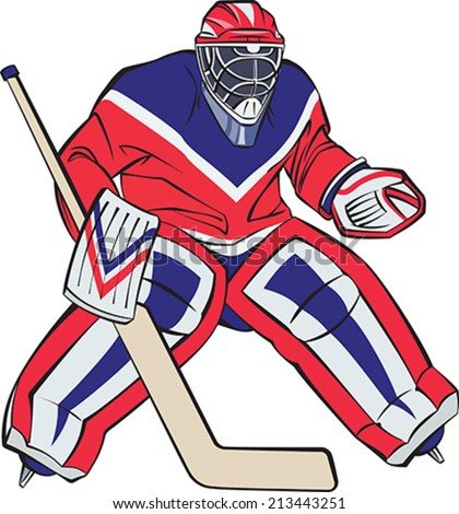 Ice hockey goalkeeper in action. Editable vector illustration.