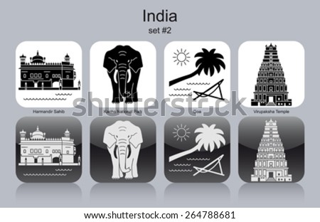 Landmarks of India. Set of monochrome icons. Editable vector illustration.