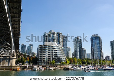 Skyscrapers of glass and mirrors viewed from Granville in Vancouver