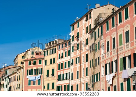 Decorated houses on the sea in Camogli
