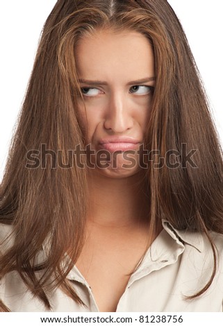 Portrait Of Young Disappointed Woman Pouting Lips Stock Photo 81238756 ...