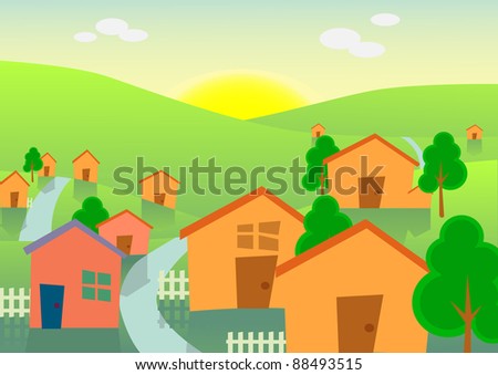 Sunrise Village Vector - 88493515 : Shutterstock