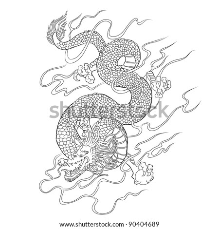 Chinese Dragon Line Art Vector - 90404689 : Shutterstock