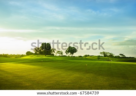 A beautiful golf course in the Philippines during sunset