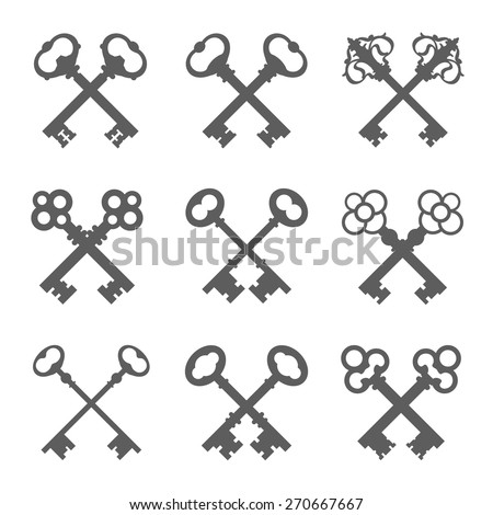 Set of crossed keys silhouettes vector illustration