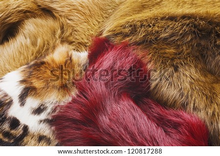 Several types of fur fabric,  background material