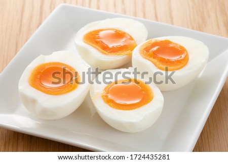 Image, Stock Photo Medium boiled eggs with sasld, healthy breakfast