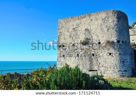 Doria Castle (circa 1161) in Portovenere town (UNESCO world heritage site). Liguria, Italy