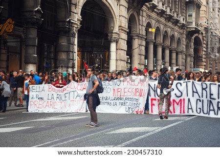 GENOA, ITALY-NOVEMBER 14: general strike of students, temporary workers and workers against the labor policies of the government 