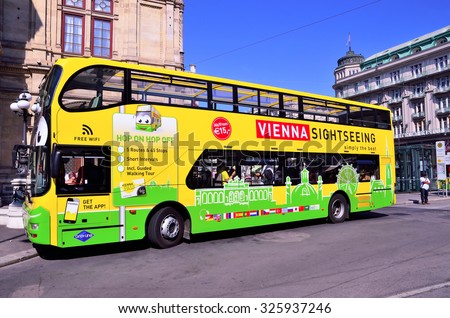 VIENNA, AUSTRIA AUGUST 29-  typical open top bus to transport tourists around the city - August 29, 2015 in Vienna, Austria