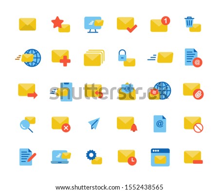 Email and Mail flat icon set. Vector and Illustration.