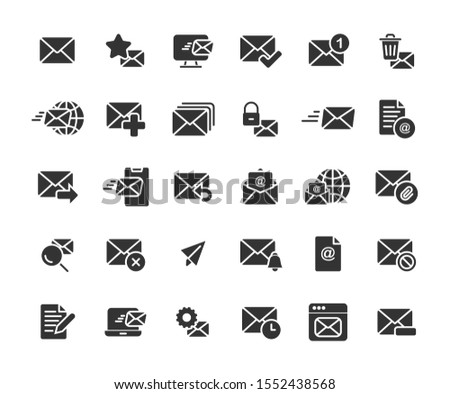 Email and Mail solid icon set. Vector and Illustration.