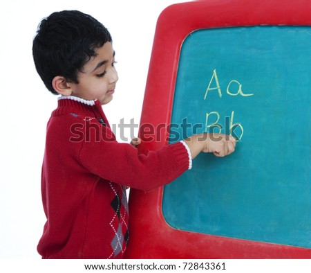 Preschooler Learning to Write Alphabets, Isolated, White