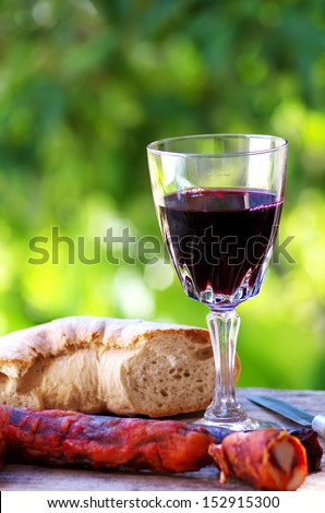 Meat bread and wine,