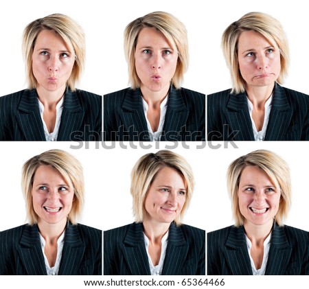 Collection Of Six Faces Showing Different Emotions Stock Photo 65364466 ...