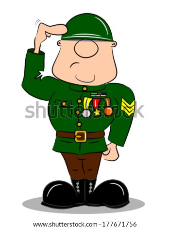 A Saluting Cartoon Soldier In Army Uniform With Medals Stock Vector ...