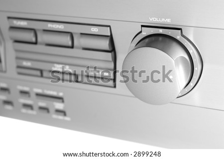 Close-up of a stereo with the volume turned up.
