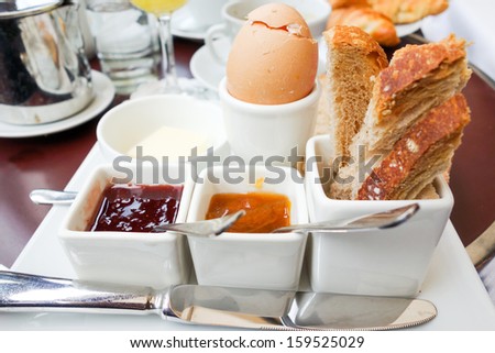 Breakfast with coffee and Toast on table
