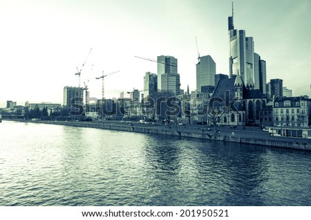 FRANKFURT, HESSE - February 12, River view of Frankfurt am Main. Frankfurt, is the largest city in the German state of Hesse and the fifth-largest city in Germany, February 12, 2014 in Frankfurt, Germany.