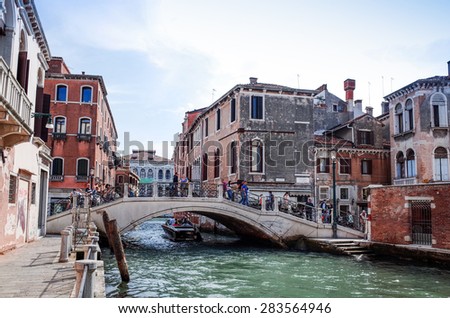 Tourists foot Street in Venice on May 26, 2015. its entirety is listed as a World Heritage Site, along with its lagoon.May 26 VENICE, ITALY