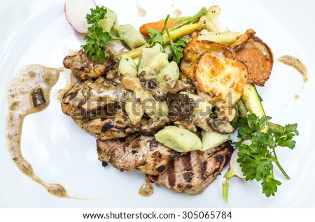 juicy steak veal - beef meat with potatoes