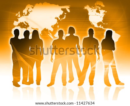 world map and people silhouettes