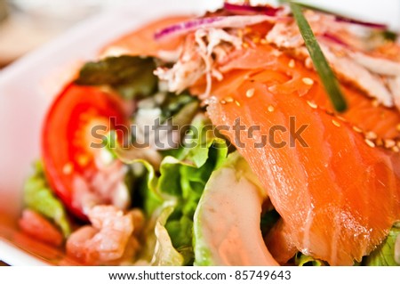 Fresh seafood salad with smoked salmon