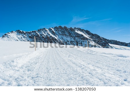 Snow Walking path in to the snow mountain for ski player