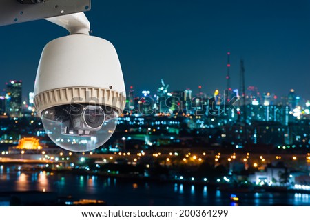 CCTV Camera or surveillance Operating with city in background