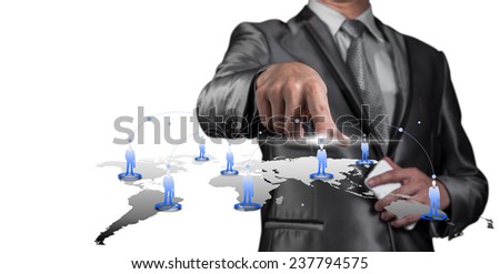 Businessman pressing on digital virtual screen, human resource management concept