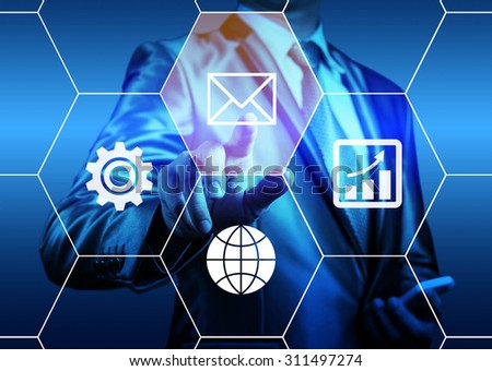 businessman pointing on digital screen choose email icon