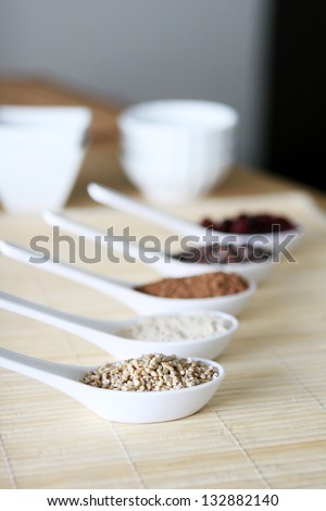 Ingredients for irish bread with scoop of steel cut oats