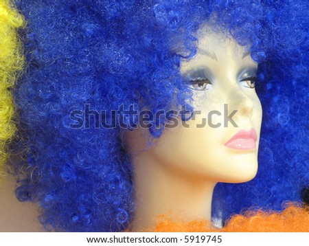Blue wig on a head model