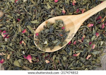 Green tea with prickly pear fruits. Top view.