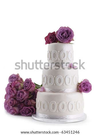 Wedding cake with Rose isolated on white background