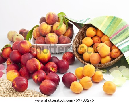 Apricots, Nectarine And Peaches On White Background
