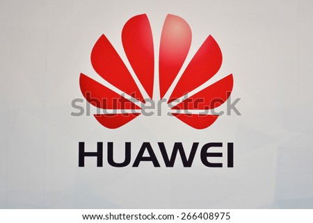 HANOVER, GERMANY, 20 March 2015 - Logo of Huawei displayed during CeBit, the largest IT trade show in the world.
