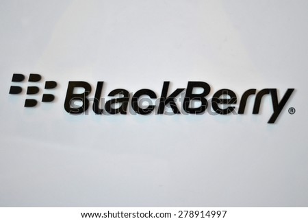 HANOVER, GERMANY, 20 March 2015 - Logo of BlackBerry displayed during CeBit, the largest IT trade show in the world.
