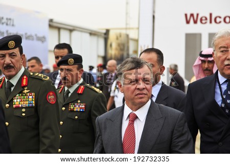 MAY 6, 2014 - AMMAN: King of Jordan, Abdullah II of Jordan (Abdallah II Bin Al-Hussein) at SOFEX conference opening in Amman.