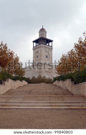 King Hussein mosque minaret in Amman,Jordan in autumn