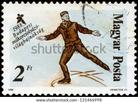 HUNGARY - CIRCA 1988: A stamp printed in Hungary, shows Skaters from 19th century, with inscription and name of series 